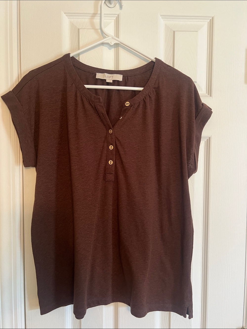 LOFT brown Short Sleeve Henley Top